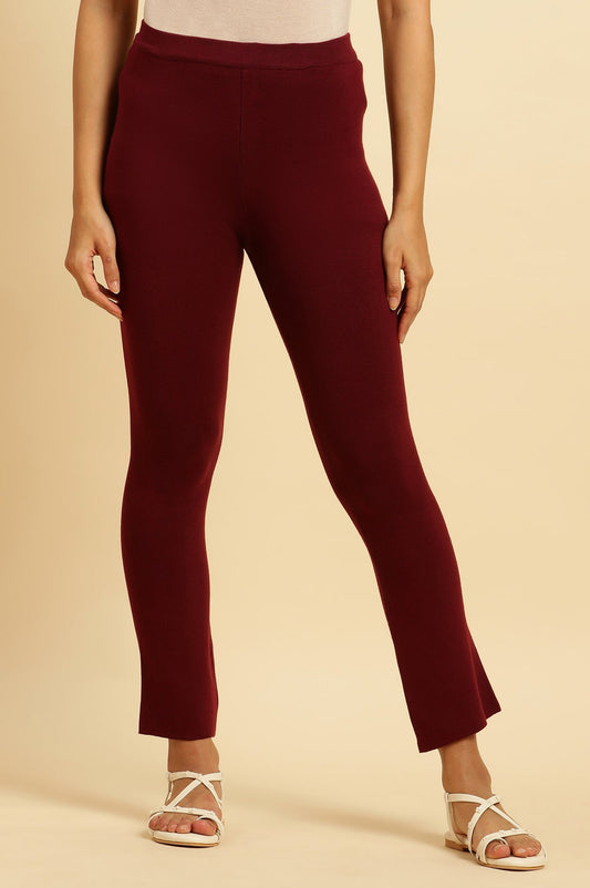 W for Woman Maroon Solid Fit And Flare Pants