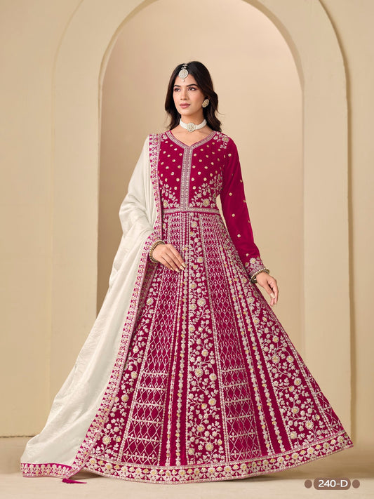 Anaita Magenta Velvet Anarkali Suits With Heavy Embroidery Work