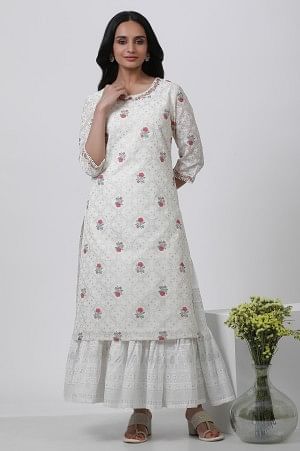 W for Woman Ecru Floral Printed And Embroidered Festive Kurta