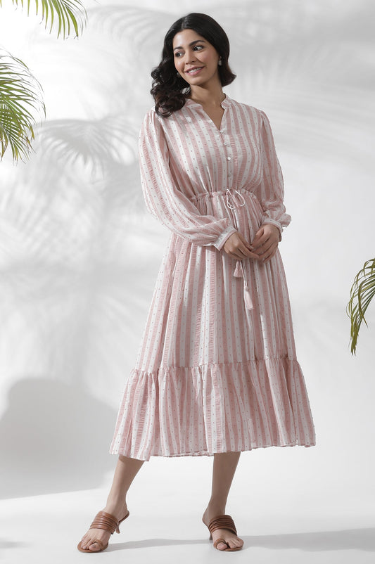 W for Woman White And Pink Striped Frill Dress Grab2Buy WforWoman Grab2Buy