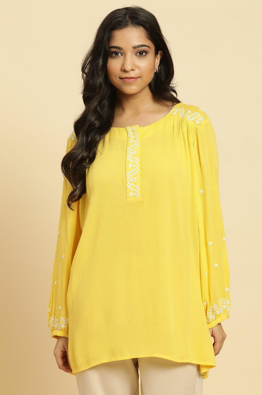 W for Woman Yellow Summer Top With White Floral Embroidery Grab2Buy WforWoman Grab2Buy