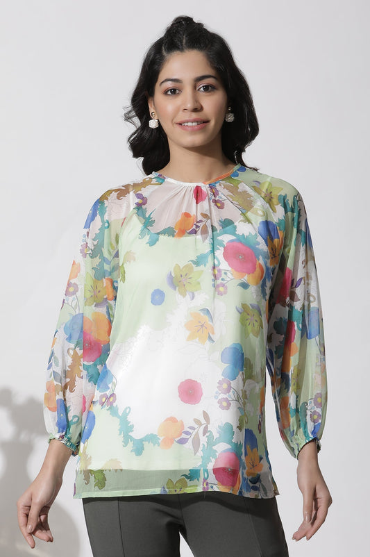 W for Woman Whote Floral Printed Chiffon Top Grab2Buy WforWoman Grab2Buy