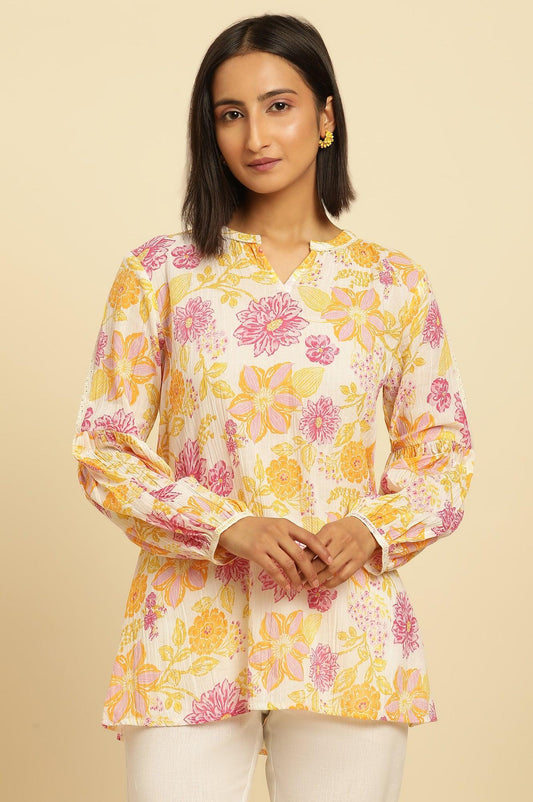W for Woman White Printed Top With Tie-Up Detail Grab2Buy WforWoman Grab2Buy