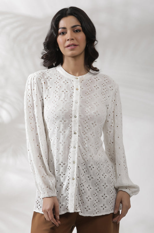 W for Woman White Schiffli Western Top Grab2Buy WforWoman Grab2Buy