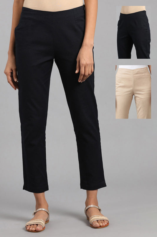 W for Woman Beige Slim Pants And Black Trousers Combo