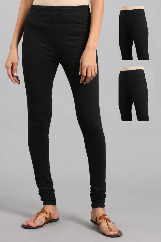 W for Woman Combo Pack Of 2 Black Solid Knitted Churidar