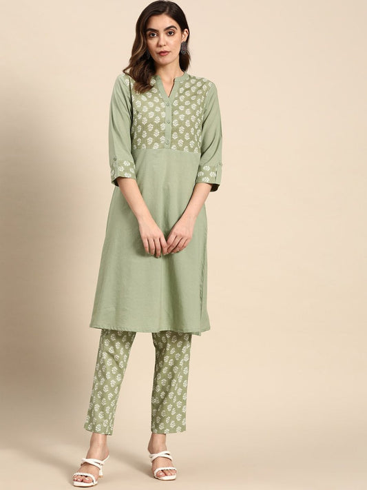 All About You Women Pure Cotton Ethnic Motifs Printed Kurta with Trousers