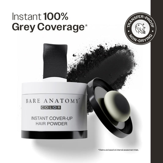 Bare Anatomy Cover-Up Hair Powder 100% Instant Grey Coverage Seamless Natural Finish - Black