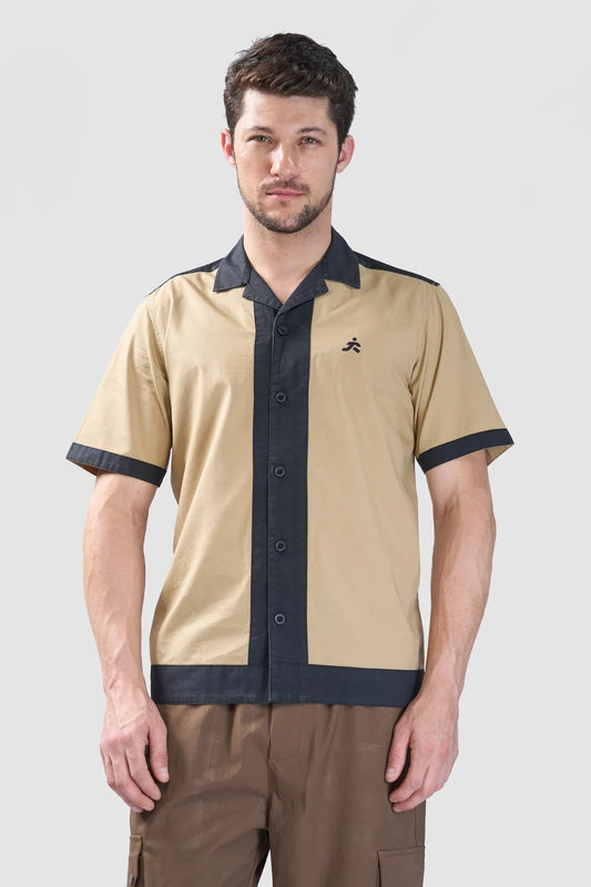 Xkind Beige & Black Backprinted Relaxed Fit Shirt Grab2Buy Xkind Grab2Buy