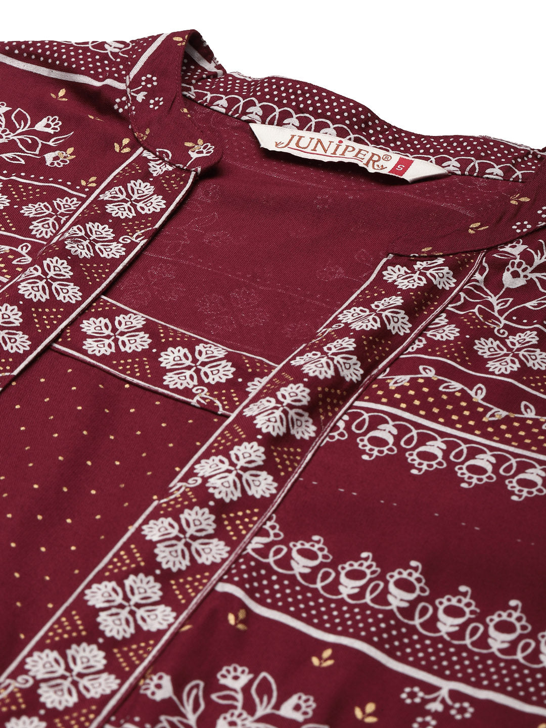 Juniper Women Maroon Rayon Printed Jacket Style Kurta Sets - Grab2buy