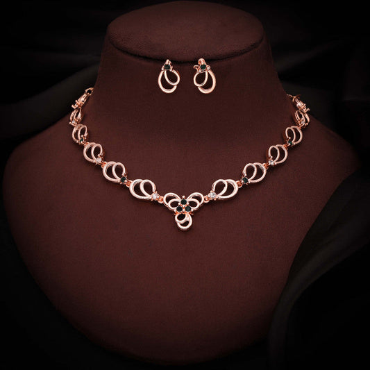 Tehzeeb Creationss Gold-Polished Choker Green Stone Necklace With Stud Earrings