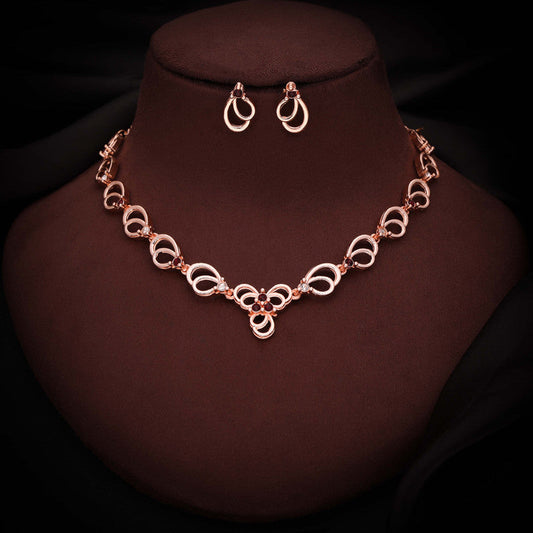 Tehzeeb Creationss Gold-Polished Choker Maroon Stone Necklace With Stud Earrings | Grab2Buy