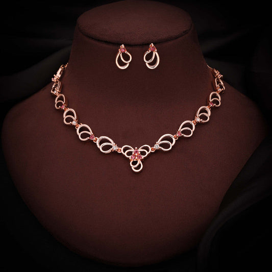 Tehzeeb Creationss Gold-Polished Choker Pink Stone Necklace With Stud Earrings | Grab2Buy