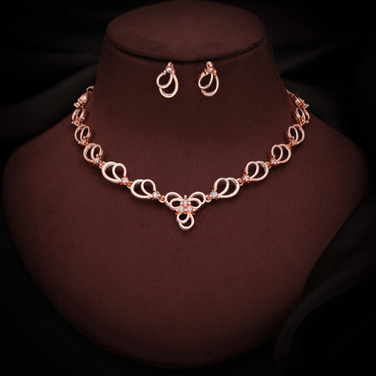 Tehzeeb Creationss Gold-Polished Choker White Stone Necklace With Stud Earrings | Grab2Buy