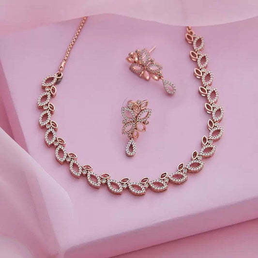Tehzeeb Creationss Rose Gold-Polished Necklace With Stud | Grab2Buy