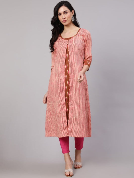 Aks Striped Cotton Kurta With Jacket