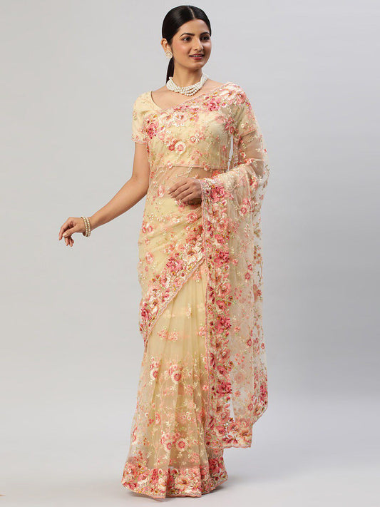 kasee Floral Embroidered Net Saree