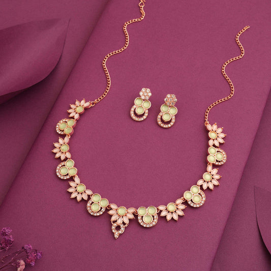 Tehzeeb Creations Gold Pleate Sea Green Choker Necklace With Stud