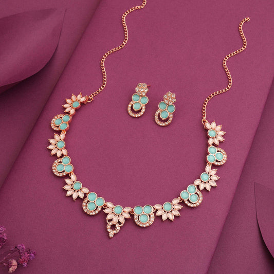 Tehzeeb Creations Gold Pleate Sky Blue Choker Necklace With Stud | Grab2Buy