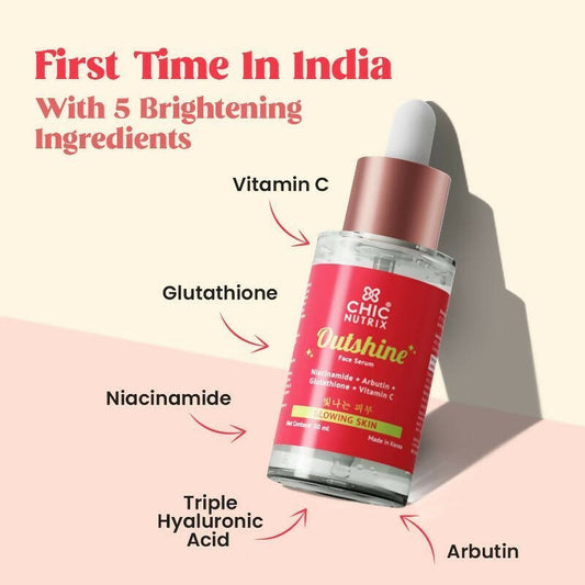 Chicnutrix Outshine Face Serum - Niacinamide + Vitamin C + Glutathione + Arbutin - Glowing Skin - Grab2buy