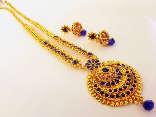 Blue Kemp Long Necklace Set For Parties Grab2Buy Mokshi Collections Grab2Buy