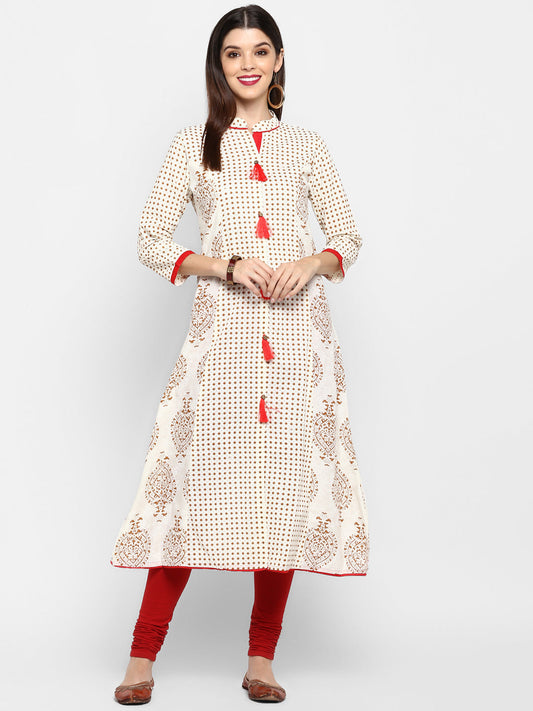 NOZ2TOZ Women's Off-White A-Line Kurta- (1pc set)