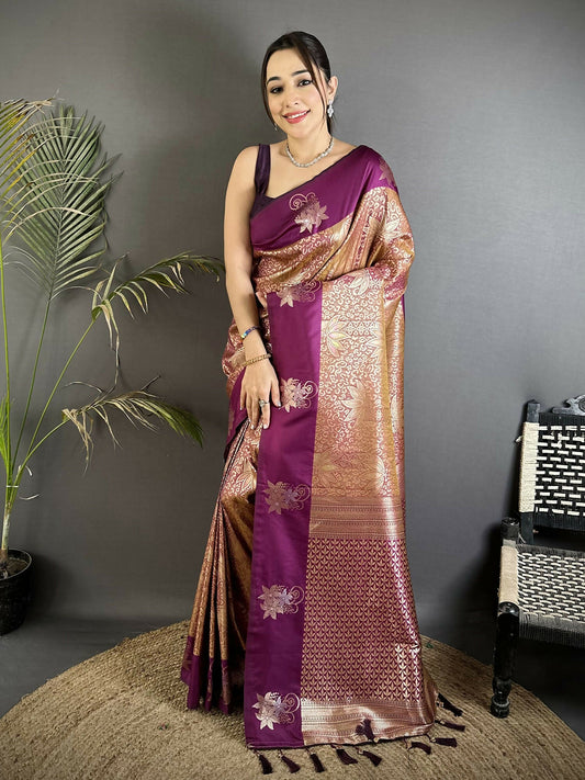 Joban Fashion Wine Intricate Zari Weaving Soft Silk Dharmavaram Saree