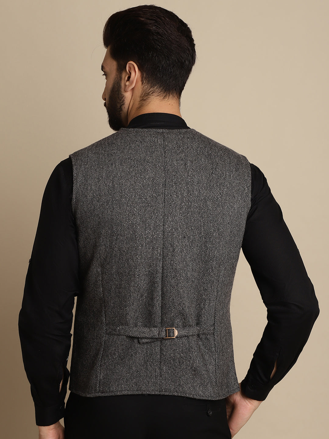 Even Apparels Men's Grey Woolen Waistcoat With Patch Pocket - Grab2buy