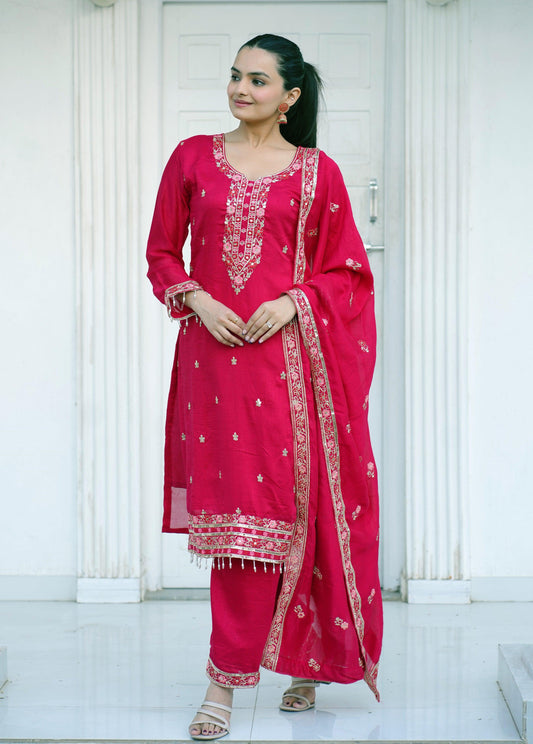 Yash Enterprise Pink Vichitra Silk Party Wear Embroidery Suit Set Grab2Buy Yash Enterprise Grab2Buy