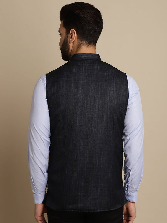 Even Apparels Men's Blue Mandarin Collar Waistcoat - Grab2buy