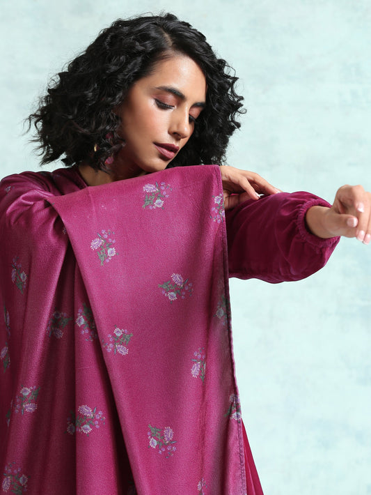 trueBrowns Magenta Printed Velvet Shawl - Grab2buy