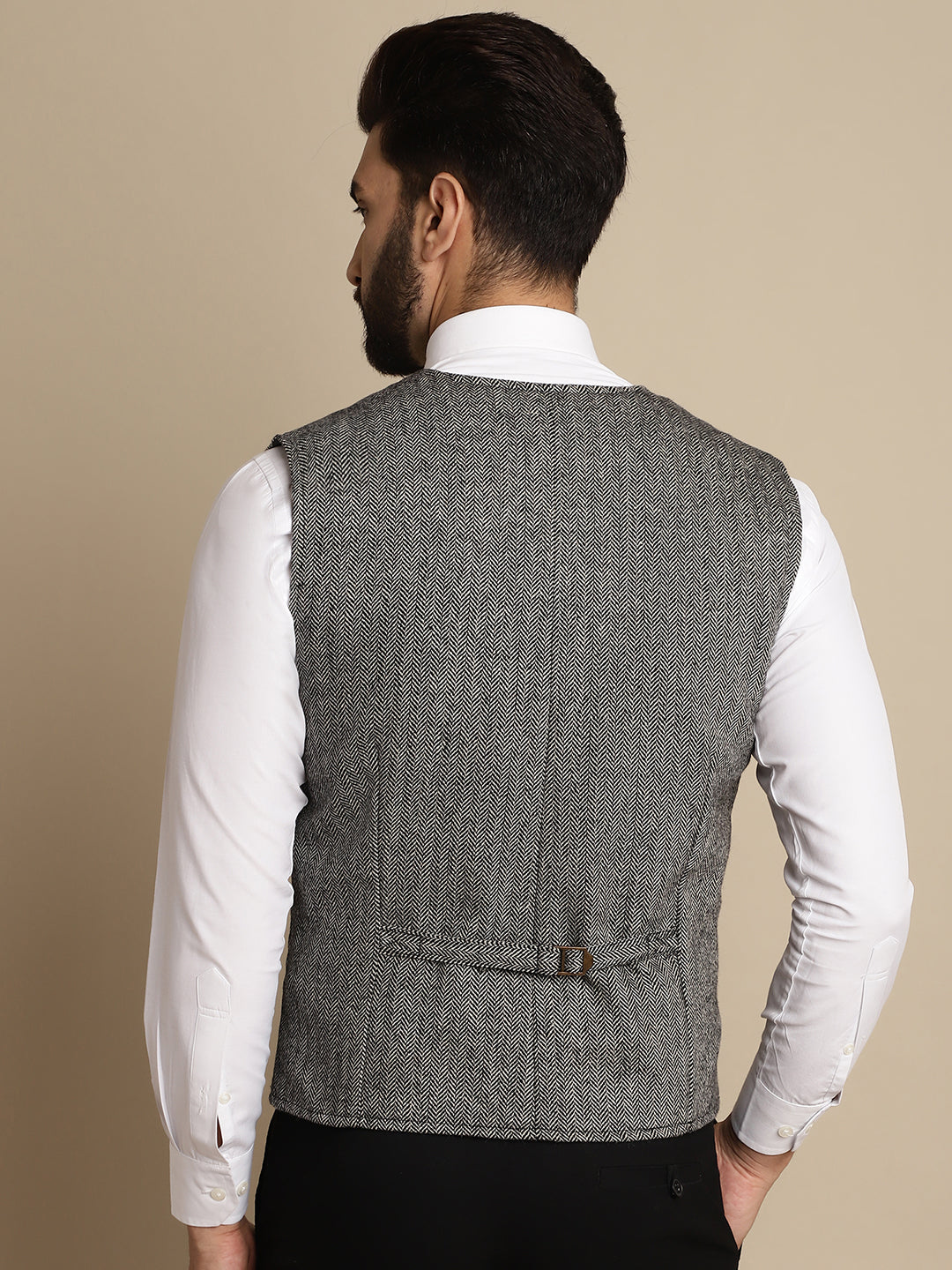 Even Apparels Men's Grey Woolen Double Breast Waistcoat - Grab2buy