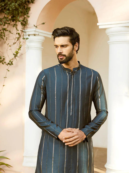 Fabmade Embroidered Regular Sequinned Chanderi Silk Kurta With Pyjamas