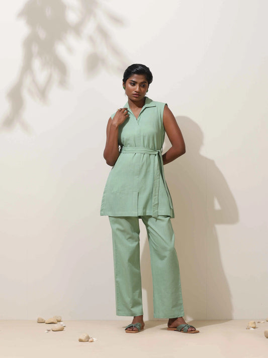 trueBrowns Mint Green Cotton Linen Co-Ord Set