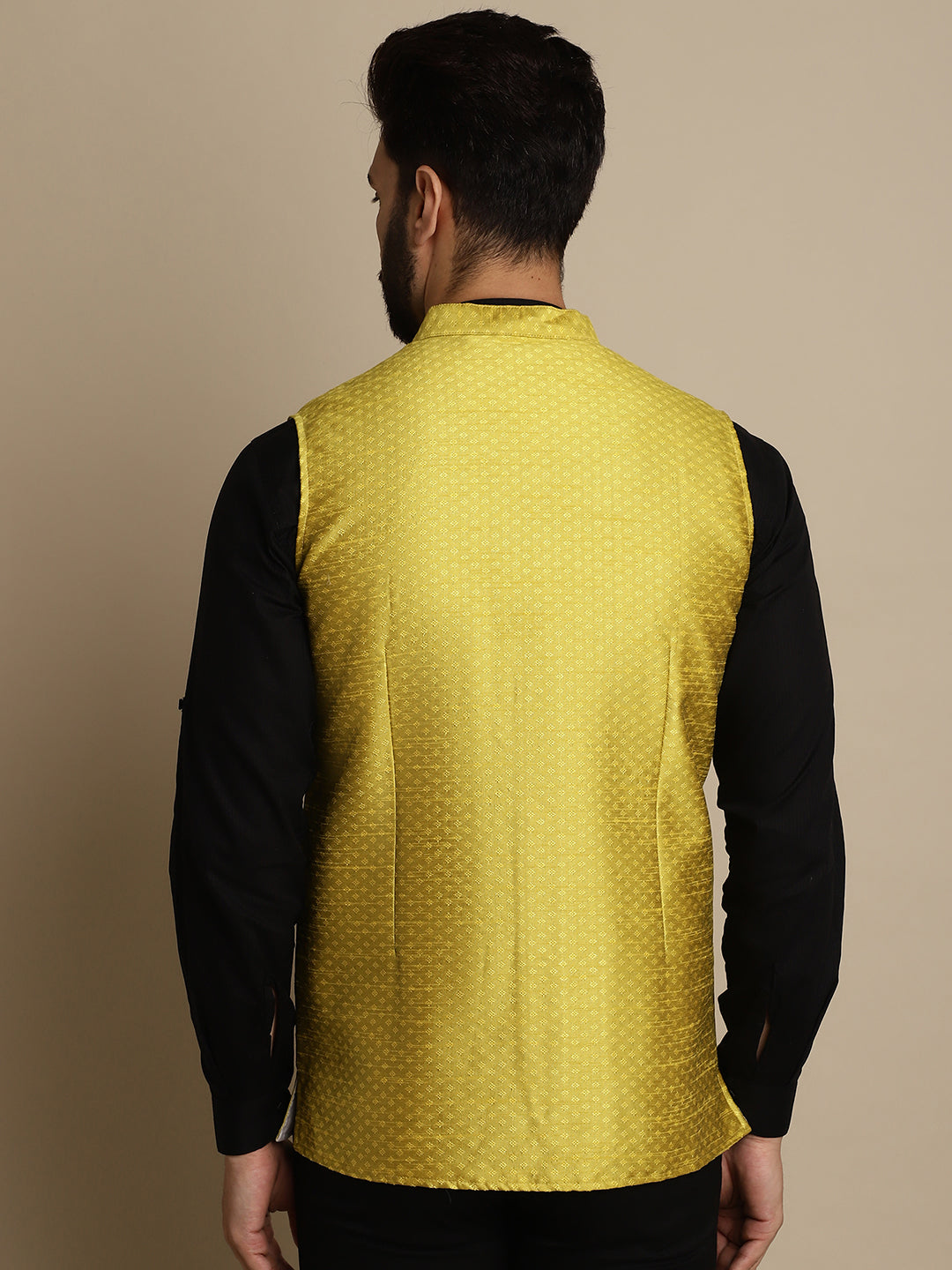 Even Apparels Men's Yellow Mandarin Collar Waistcoat - Grab2buy