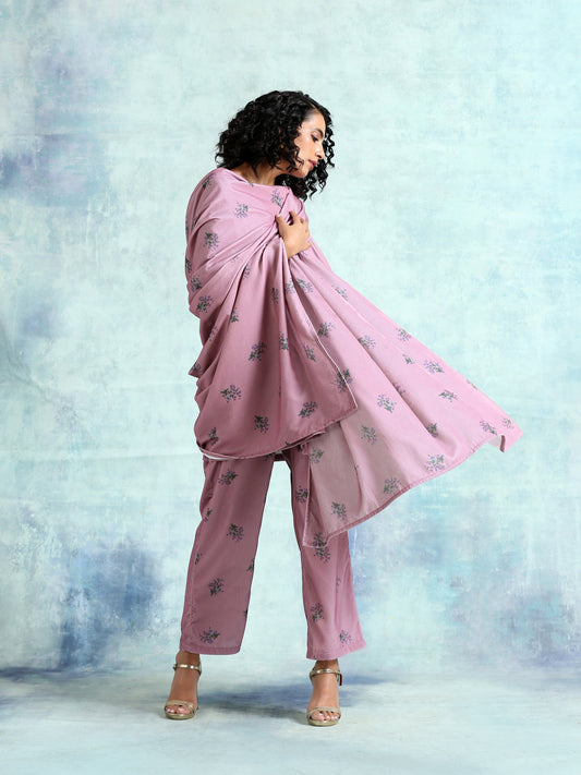 trueBrowns Light Mauve Printed Velvet Shawl - Grab2buy