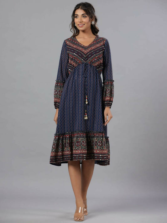 Juniper Women Navy Blue Georgette Printed Midi Dress