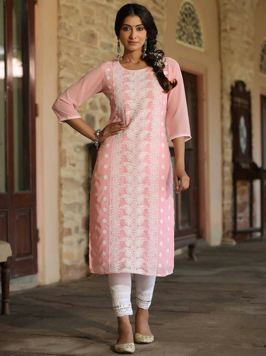 Juniper Women's Pink Georgette Printed Kurta