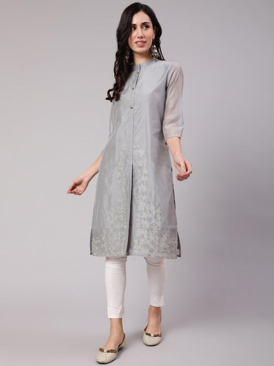 Aks Thread Work Chanderi Silk Kurta | Grab2Buy