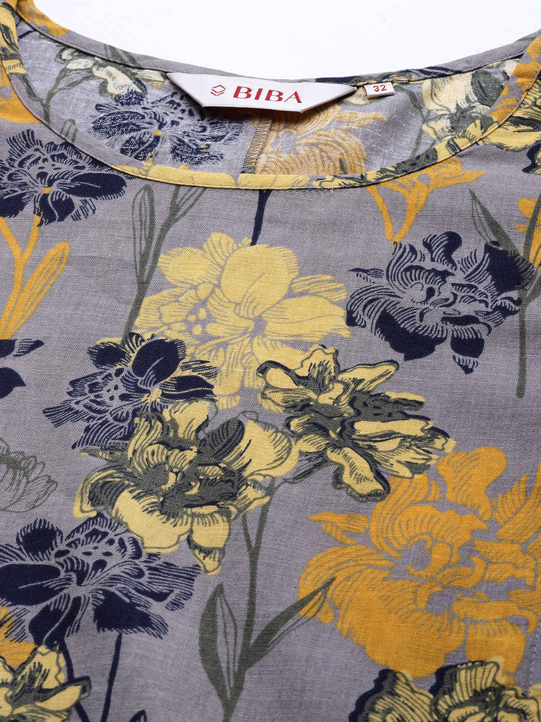Biba Women Lavender & Mustard Yellow Floral Printed Floral Kurta - Grab2buy