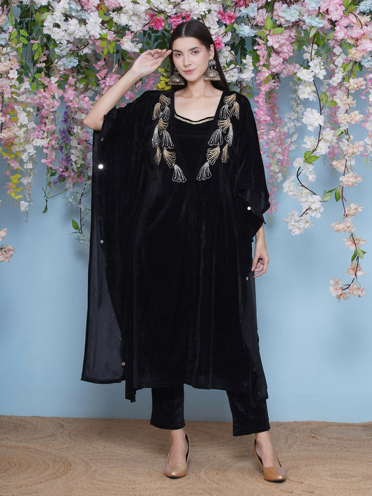 Joban Fashion Black Hand Embellished Kaftaan with ineer and Pant