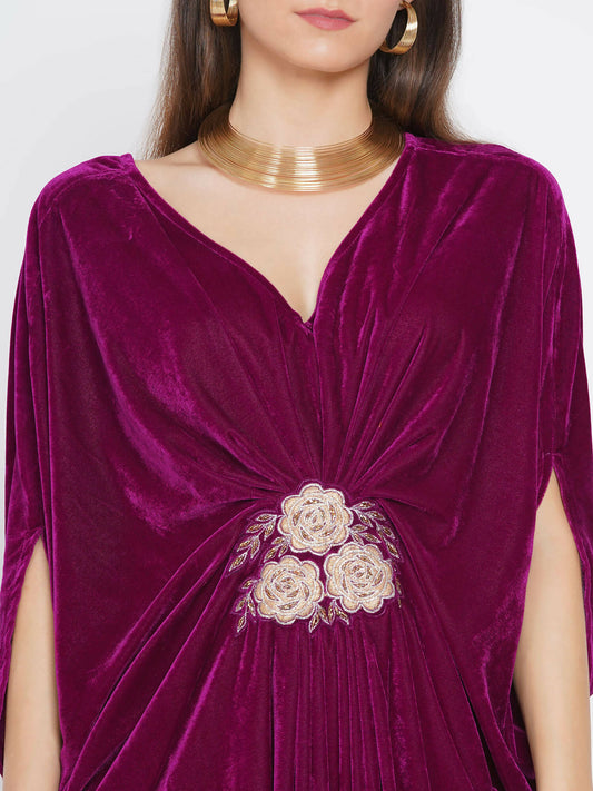 Women Republic Wine Velvet Embroiderd Gown - Grab2buy