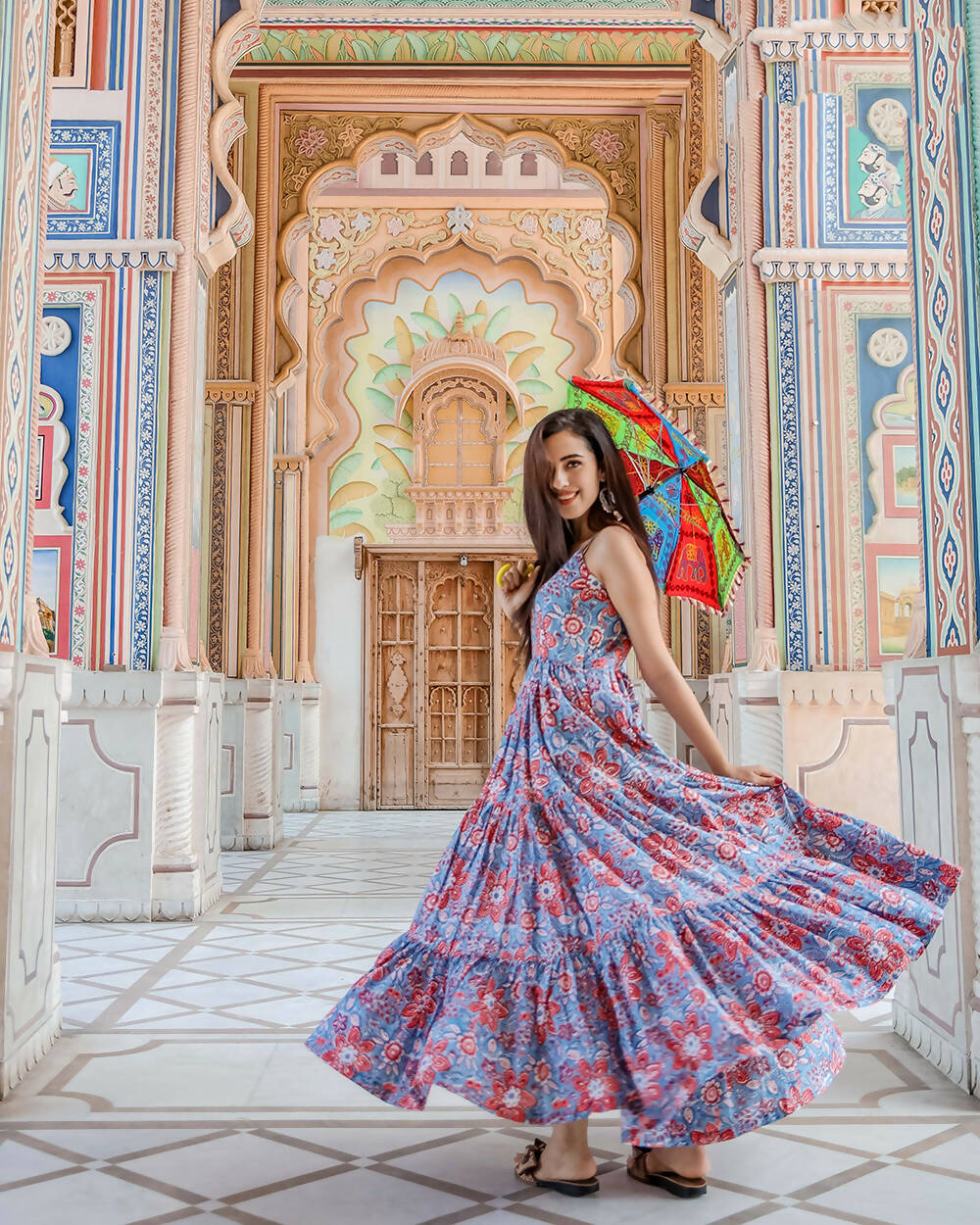 Designer Partywear Printed Blue Pure Maslin Gown - Anbazaar - Grab2buy