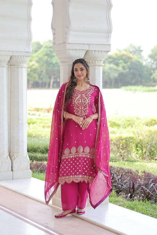 Teeya Creation Womens New Trendy Faux Blooming With Embroidered Work Kurta Set