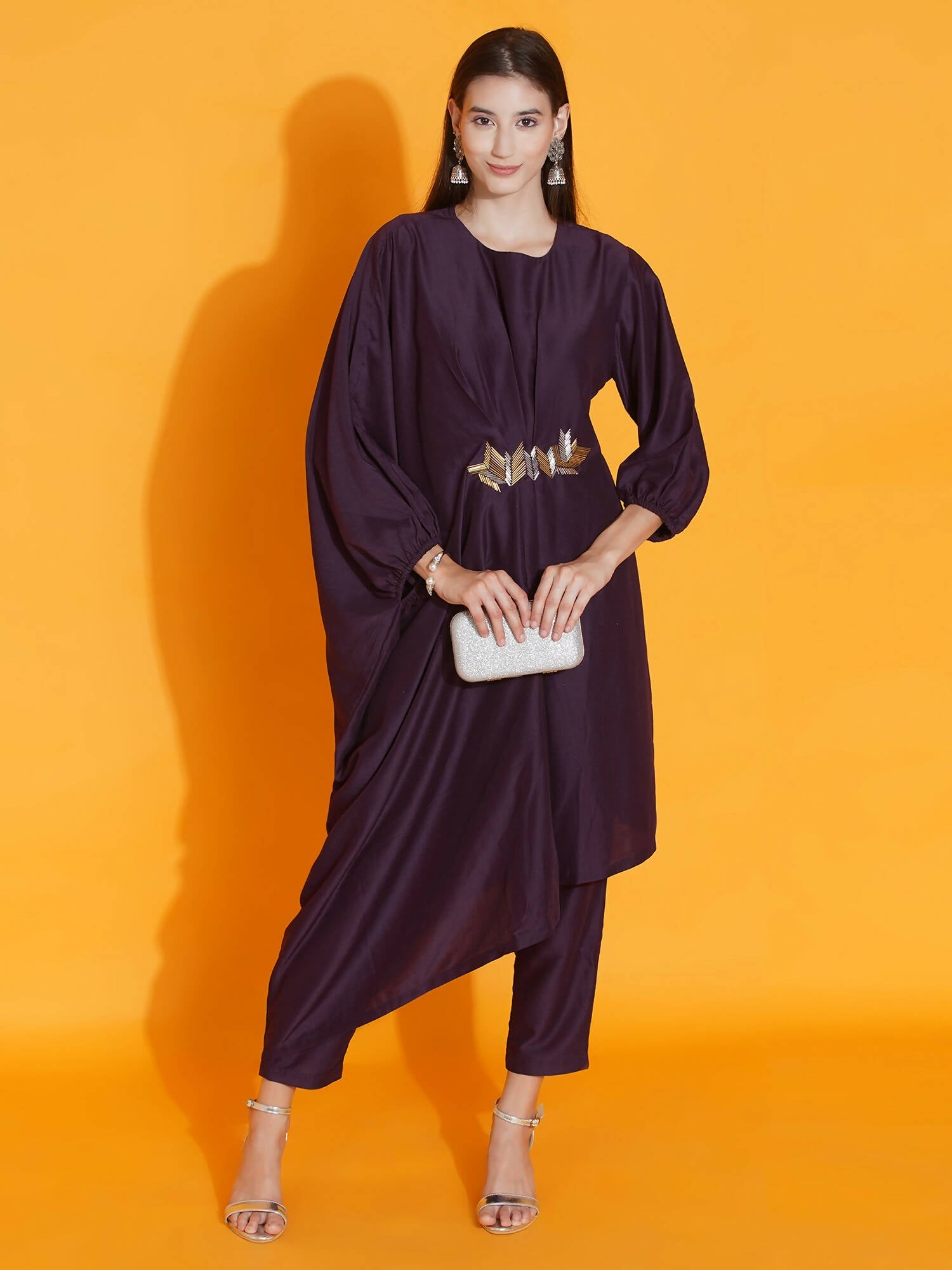 Women Republic Purple Fusion Style Kurta With Hand Embellishment And Pants - Grab2buy