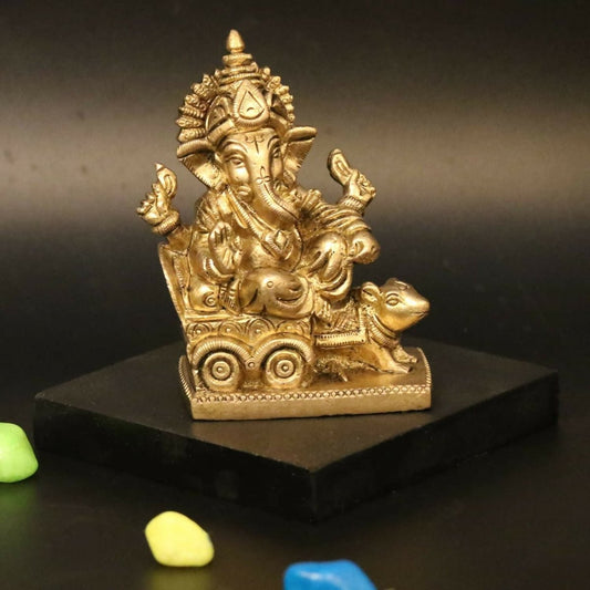 Artvarko Brass Ganesha Riding On Chariot Pulled By Rat Ganesh Ganpati Statue Idol - Grab2buy
