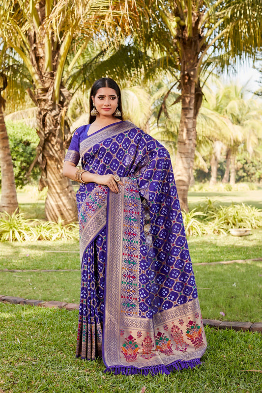 Anaita Violet Woven Design Pure Gharchola Bandhej Silk Saree With Blouse