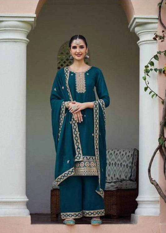 Anaita Teal Blue Faux Georgette Suit With Embroidery & Sequence Work
