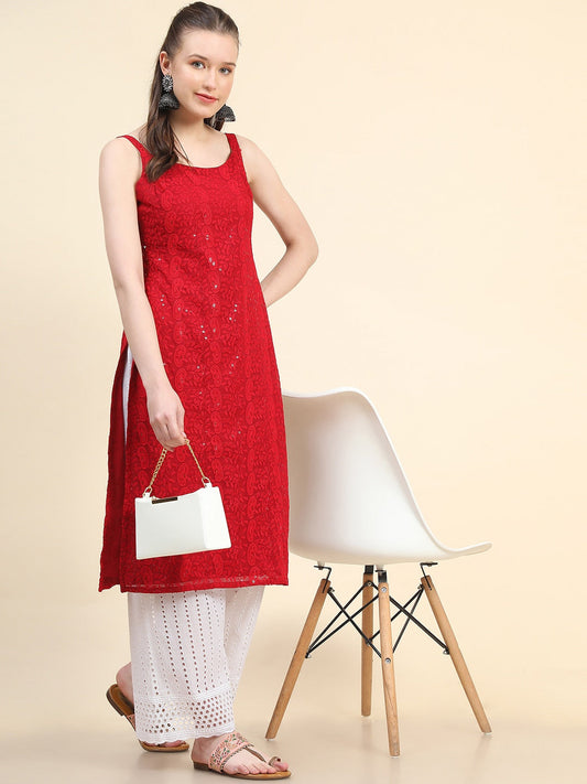 Kalini Paisley Embroidered Sequinned Chikankari Georgette Kurta
