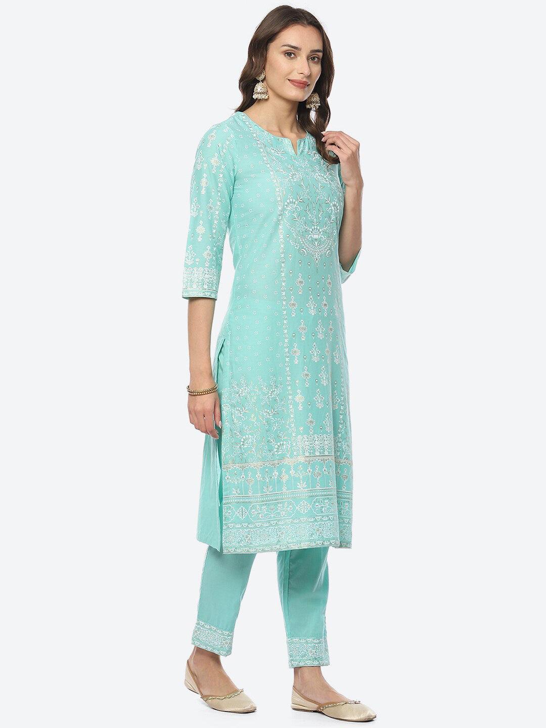 Biba Women Floral Printed Kurta with Trousers & Dupatta - Grab2buy